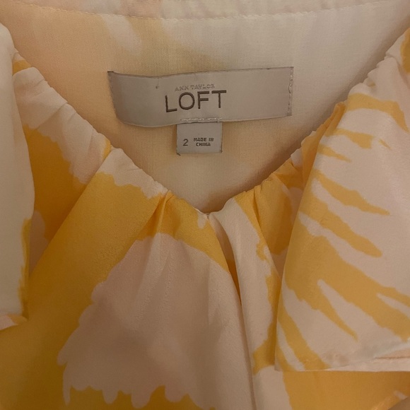 Yellow & white Ann Taylor Loft maxi dress with white chiffon layer underneath. - Picture 4 of 4